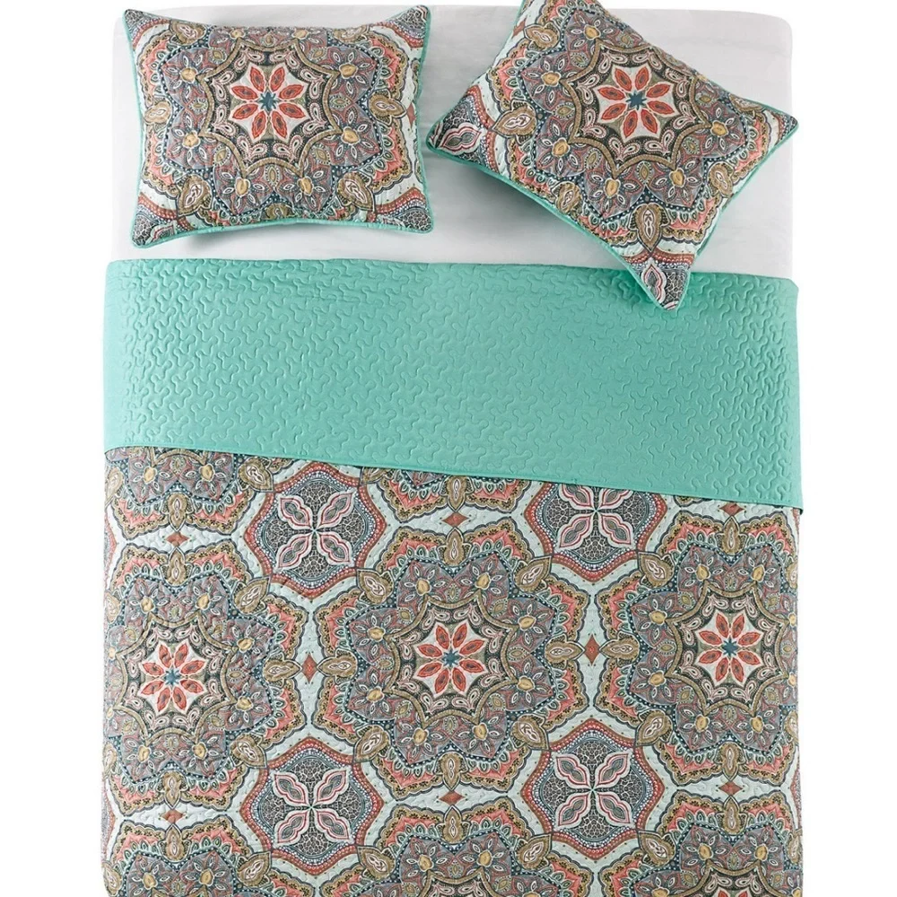 Full / Queen Quilt Set 3PC Set Paisley- Teal and Multicolor